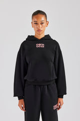 Glitter Applique Oversized Hoodie - Black