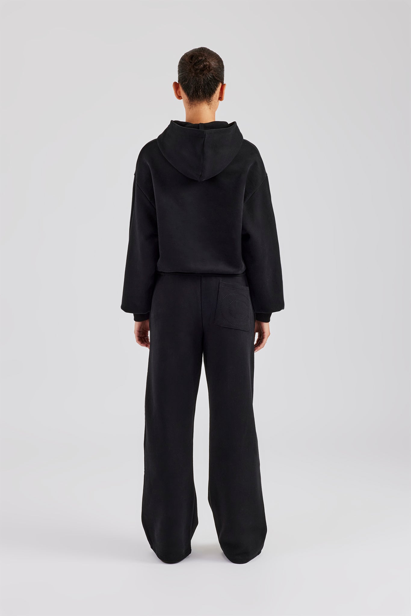 Glitter Applique Oversized Hoodie Tracksuit - Black