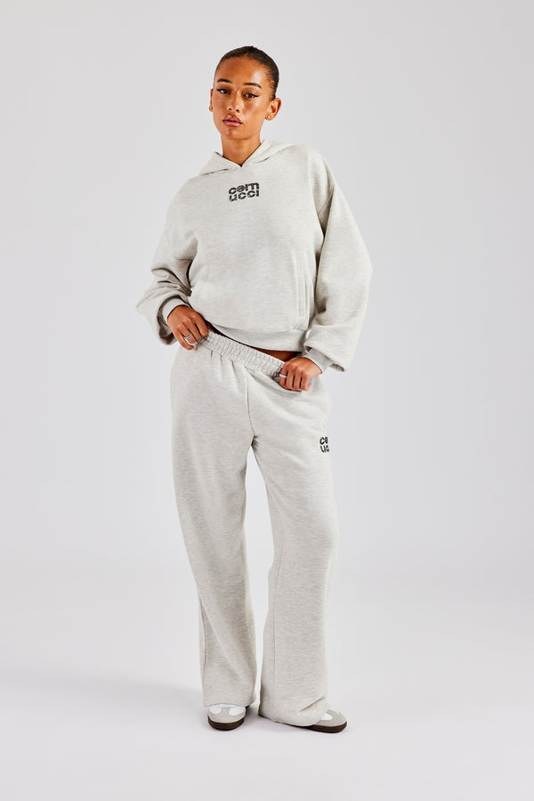 Glitter Applique Oversized Hooded Tracksuit - Ash Grey