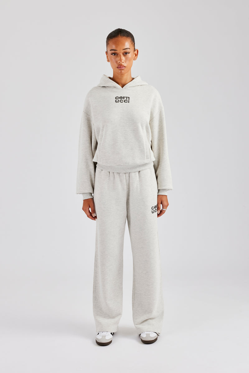 Glitter Applique Oversized Hooded Tracksuit - Ash Grey