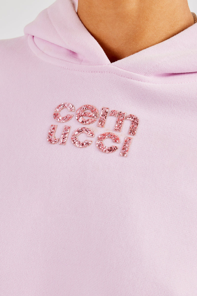 Glitter Applique Boxy Hoodie - Pink