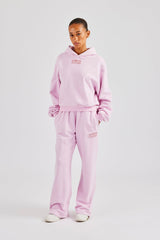 Glitter Applique Boxy Hooded Tracksuit  - Pink