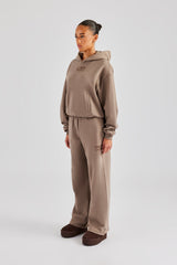 Glitter Applique Boxy Hooded Tracksuit  - Taupe