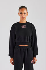 Glitter Applique Cropped Sweatshirt - Black