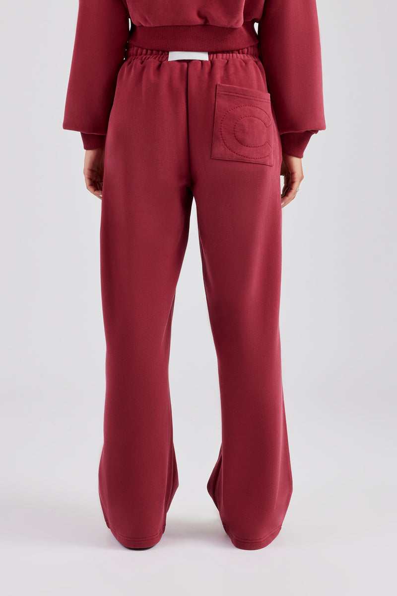 Glitter Applique Wide Leg Jogger - Cherry Red