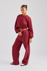 Glitter Applique Cropped Sweatshirt Tracksuit - Cherry Red