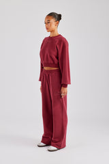 Glitter Applique Cropped Sweatshirt Tracksuit - Cherry Red