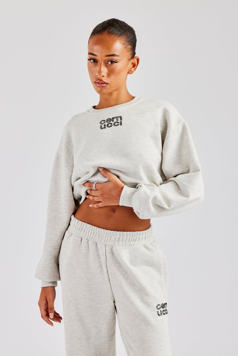 Glitter Applique Cropped Sweatshirt - Ash Grey