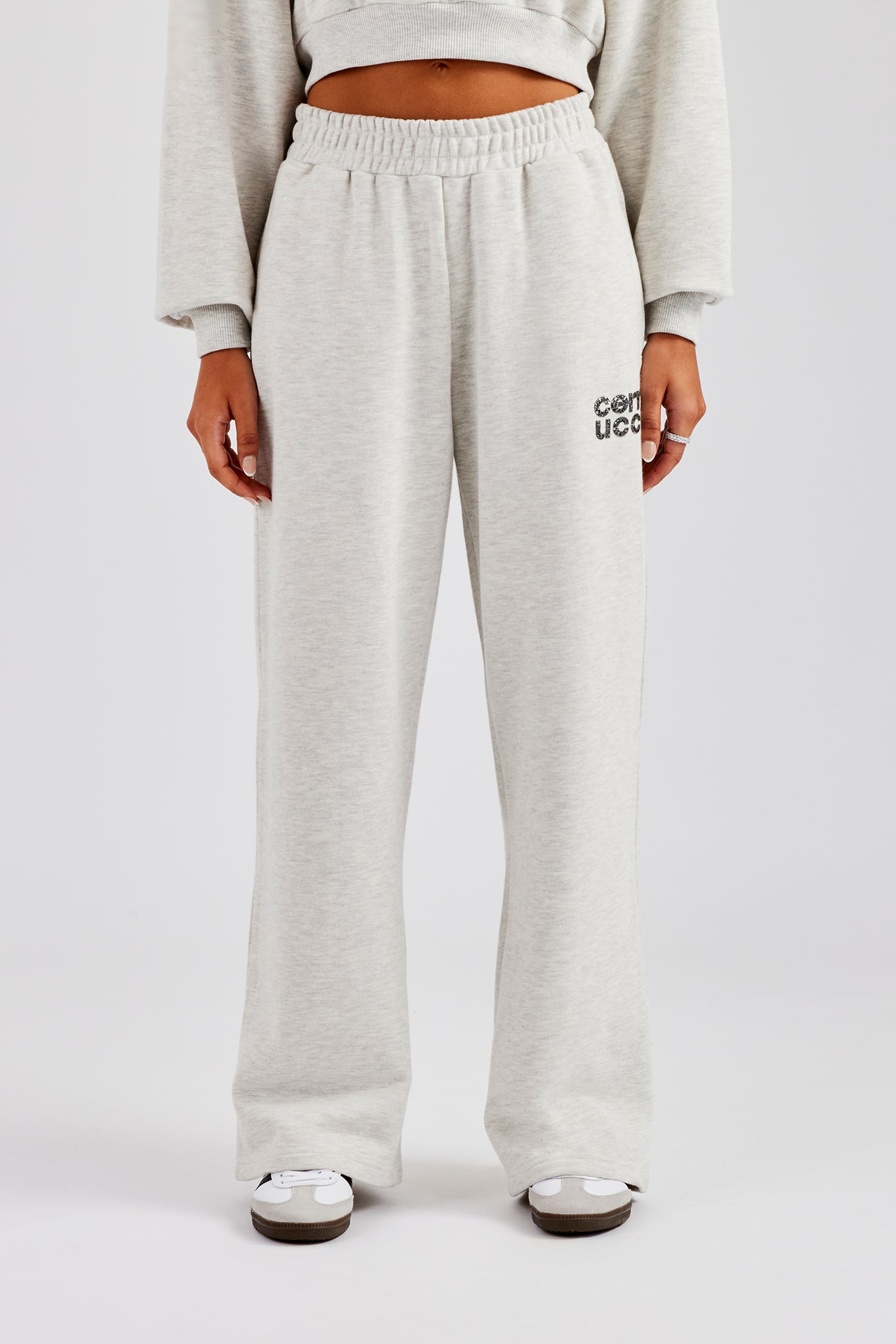 Glitter Applique Wide Leg Jogger - Ash Grey