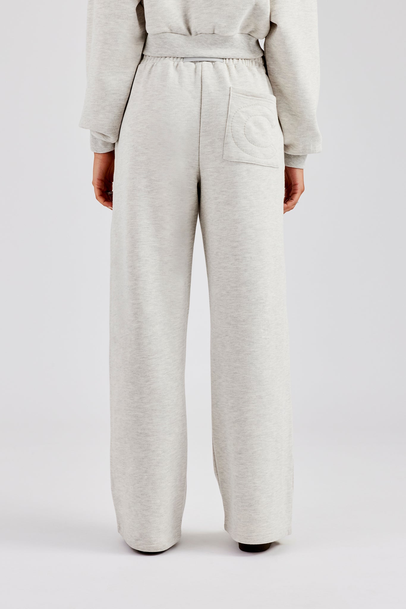 Glitter Applique Wide Leg Jogger - Ash Grey