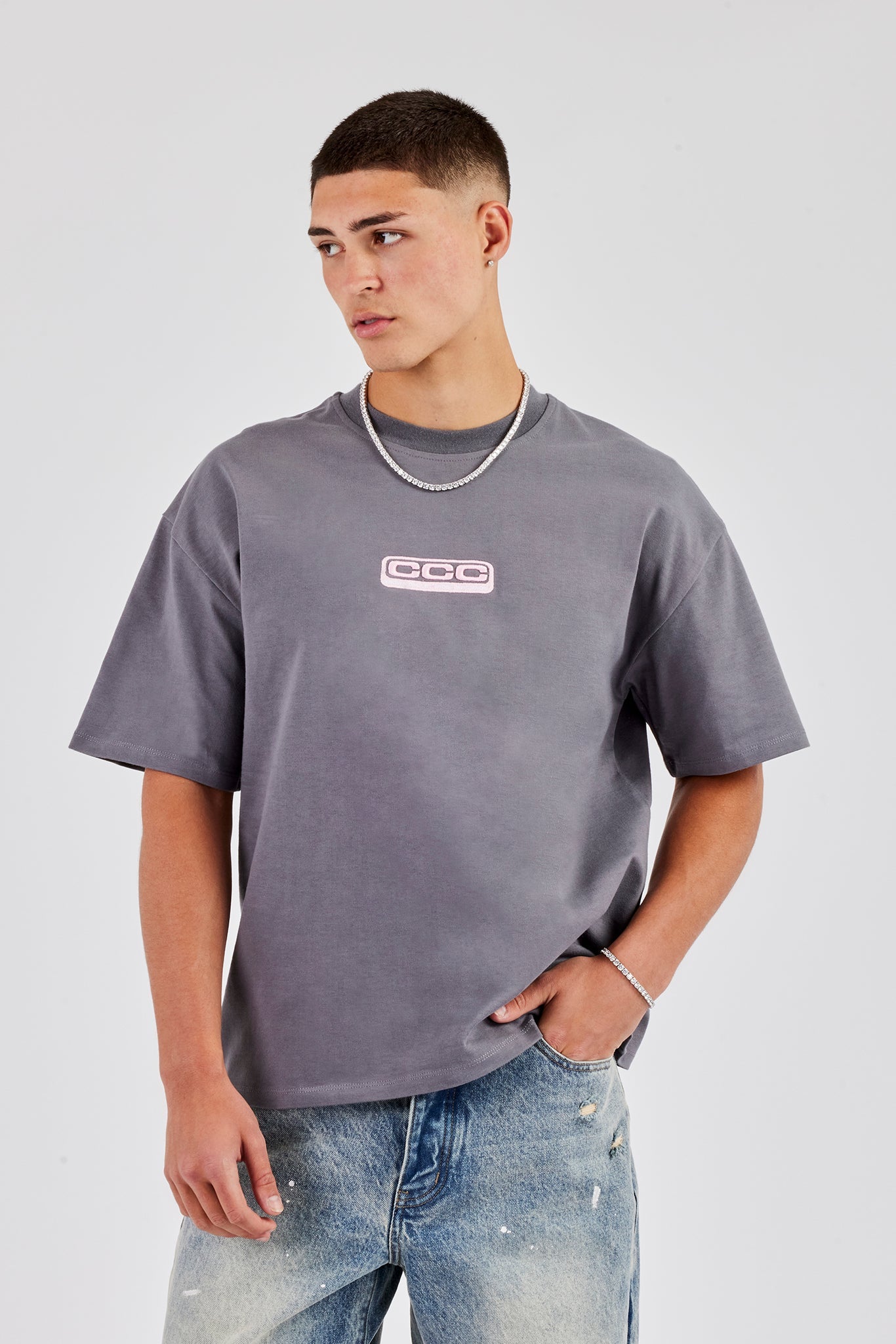 Boxy CCC Stitch T-Shirt - Charcoal