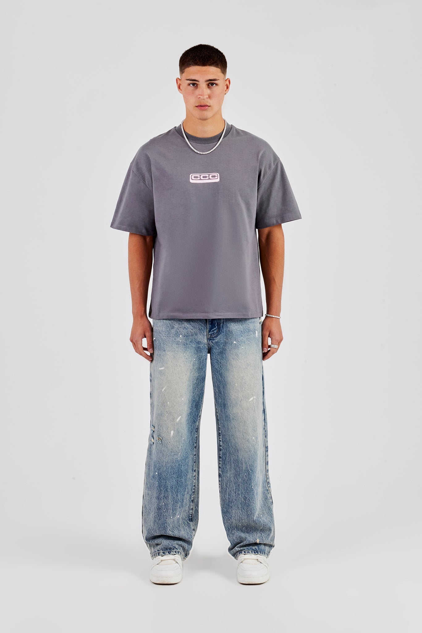 Boxy CCC Stitch T-Shirt - Charcoal