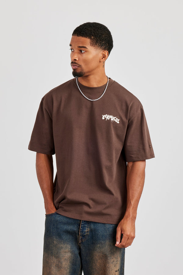 Regular Back Puff Print T-Shirt - Chocolate