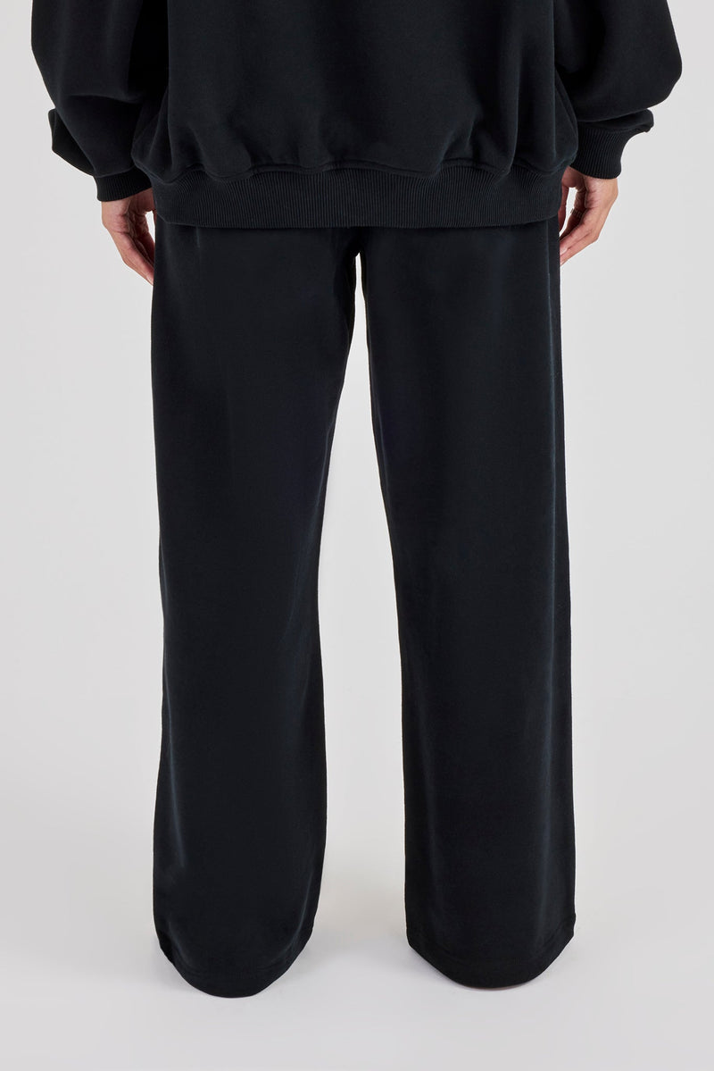 C Embroidered Wide Leg Jogger - Black