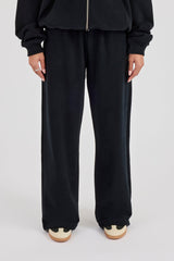 C Embroidered Wide Leg Jogger - Black
