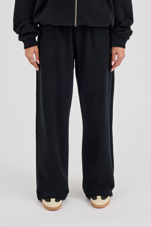 C Embroidered Wide Leg Jogger - Black