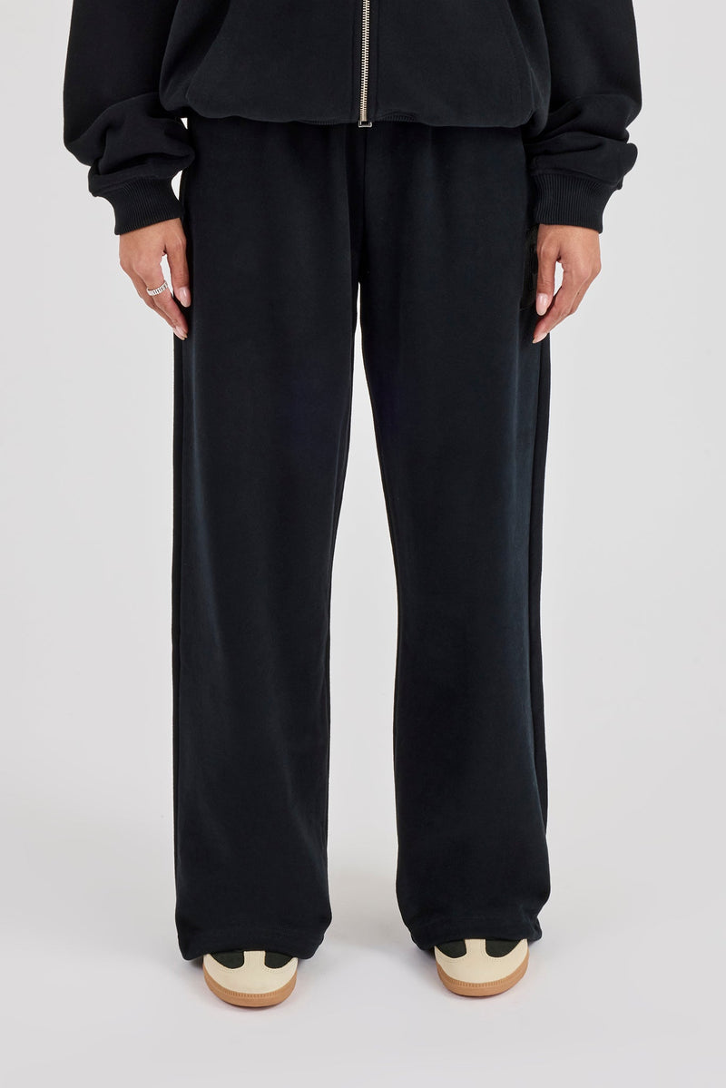 C Embroidered Wide Leg Jogger - Black