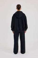C Embroidered Zip Through Hoodie & Wide Leg Jogger - Black