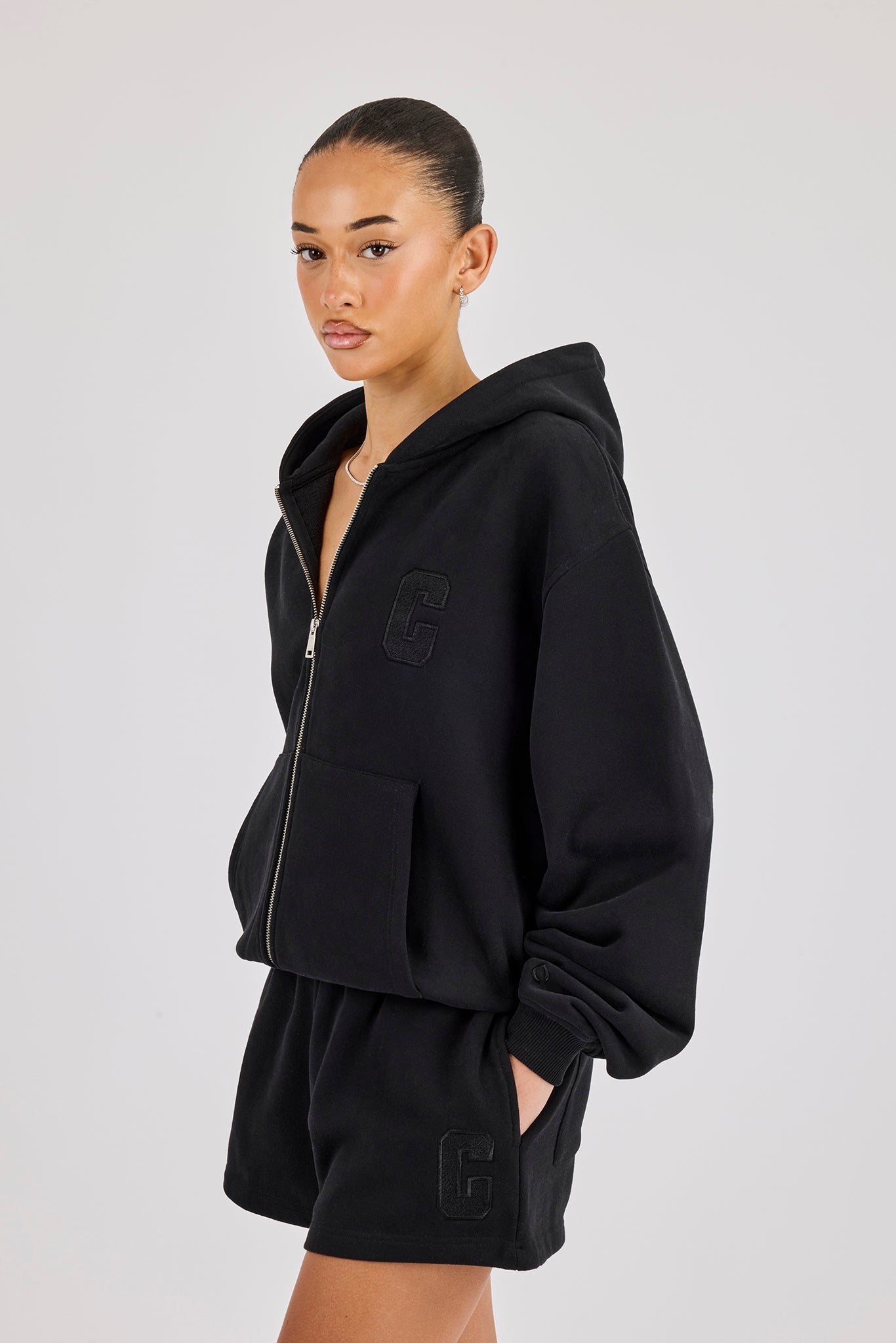 Embroidered C Short - Black