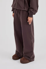 C Embroidered Wide Leg Jogger - Coffee