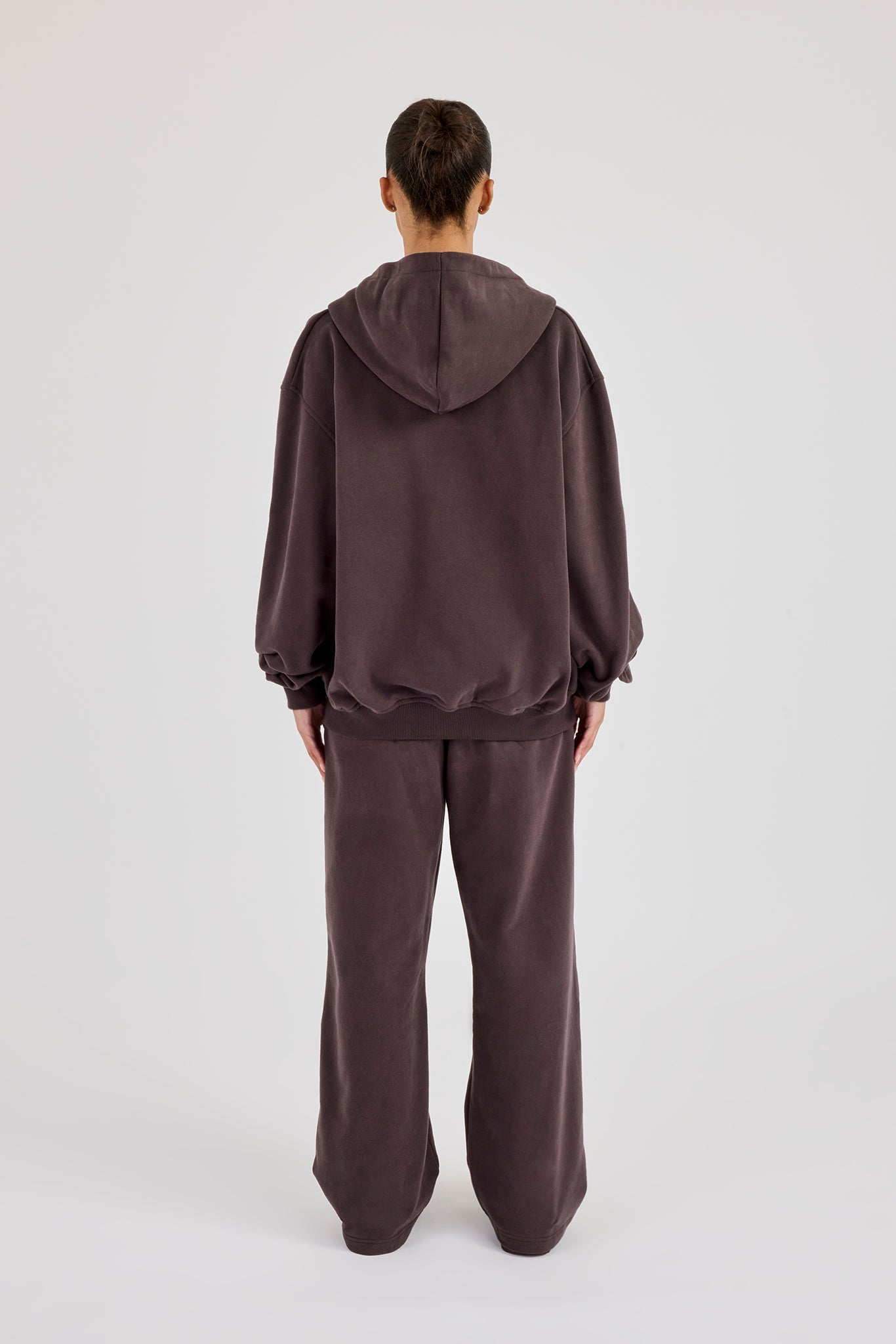 C Embroidered Zip Through Hoodie & Wide Leg Jogger - Coffee