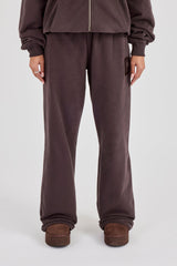 C Embroidered Wide Leg Jogger - Coffee