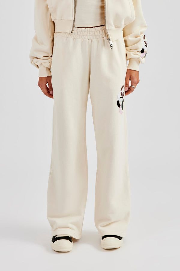 Washed Layered Applique Wide Leg Jogger - Off White