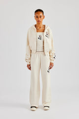 Cropped Washed Layered Applique Tracksuit - Off White