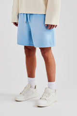 Washed Relaxed Fit Jersey Short - Light Blue