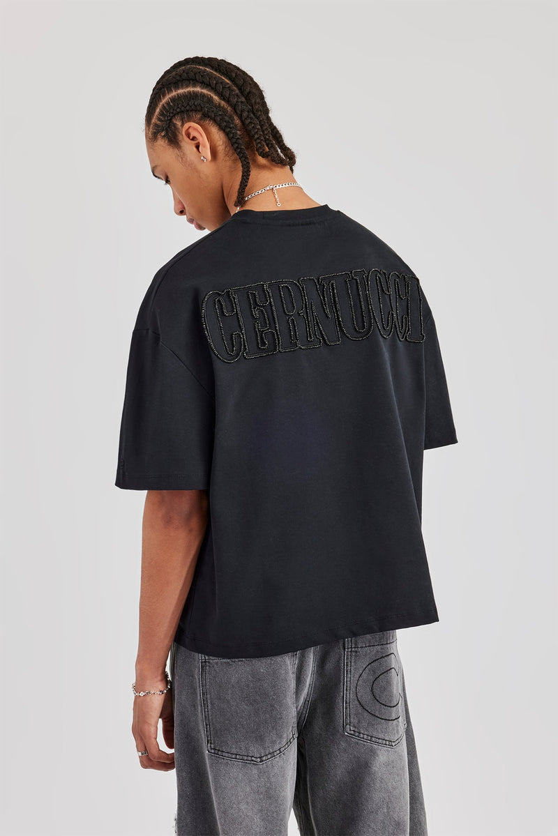 Beaded Cernucci Boxy T-Shirt - Black