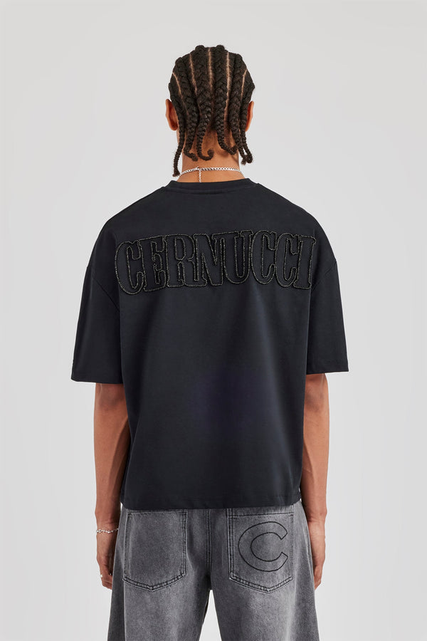 Beaded Cernucci Boxy T-Shirt - Black