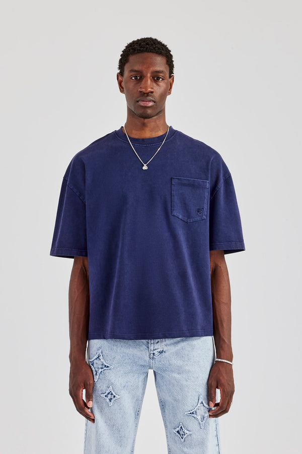 Washed Shadow Pocket Boxy T-Shirt - Washed Navy