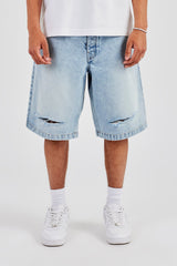 Distressed Denim Jort - Ice Blue
