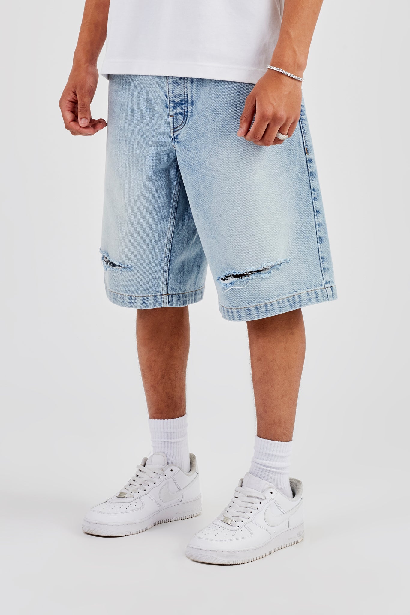【Julius】faded distressed sarouel shorts Distressed Denim Jort - Ice Blue | Mens Shorts | Shop Denim Short