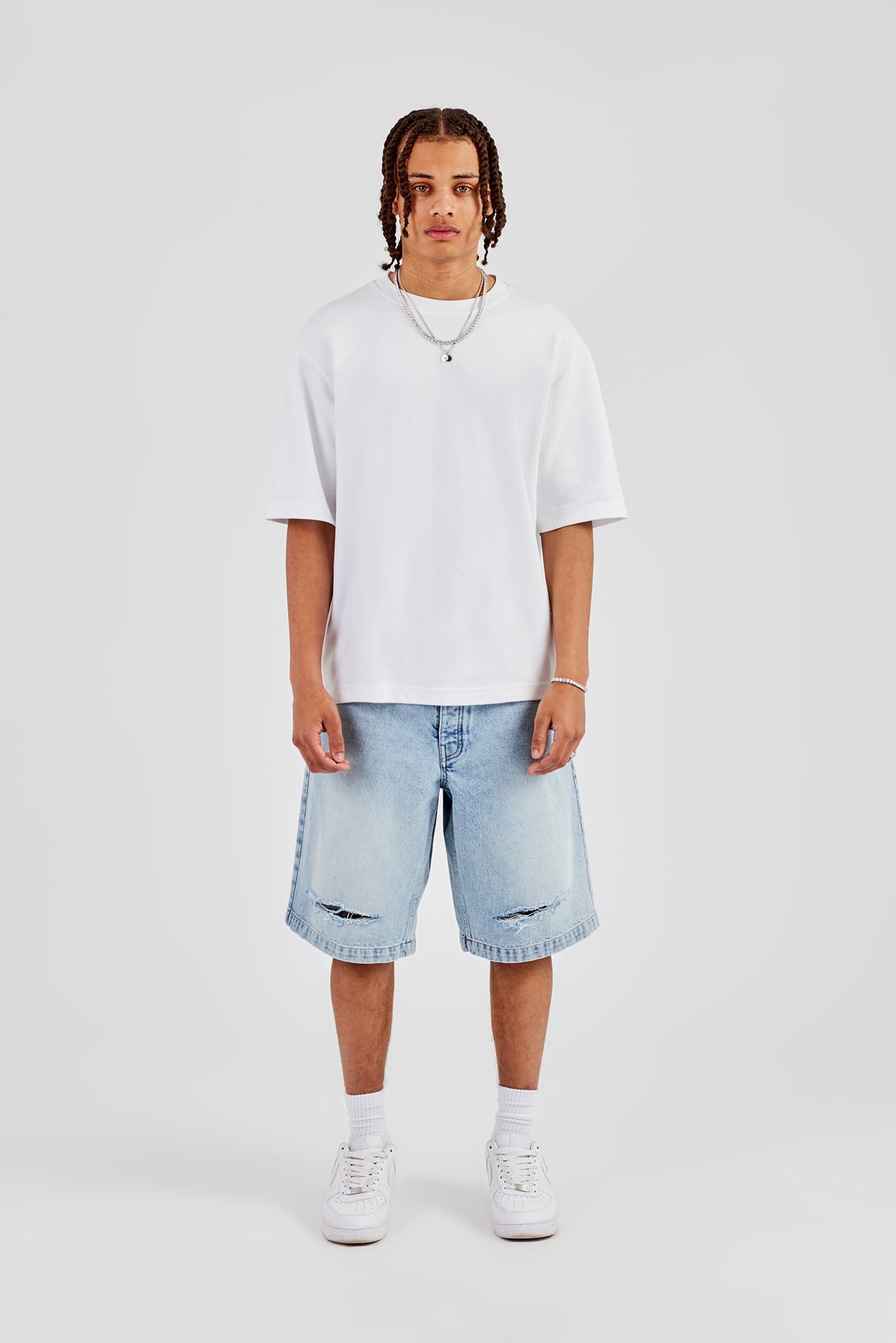 Distressed Denim Jort - Ice Blue