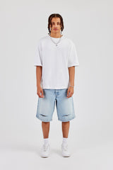 Distressed Denim Jort - Ice Blue