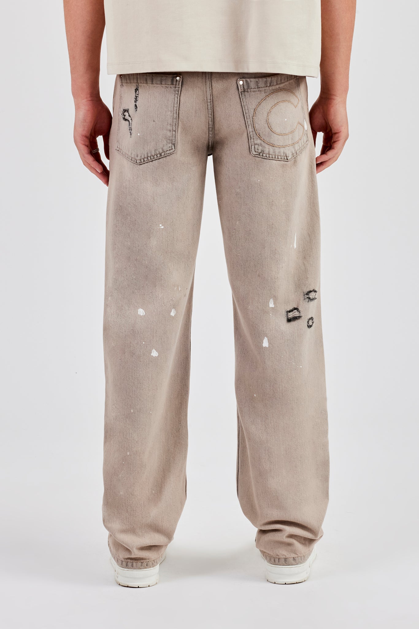 Relaxed Paint Splatter Jean - Washed Stone