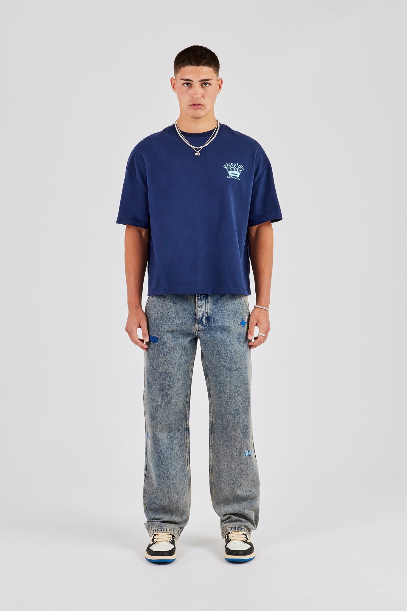 Embroidered Relaxed Jeans - Antique Wash