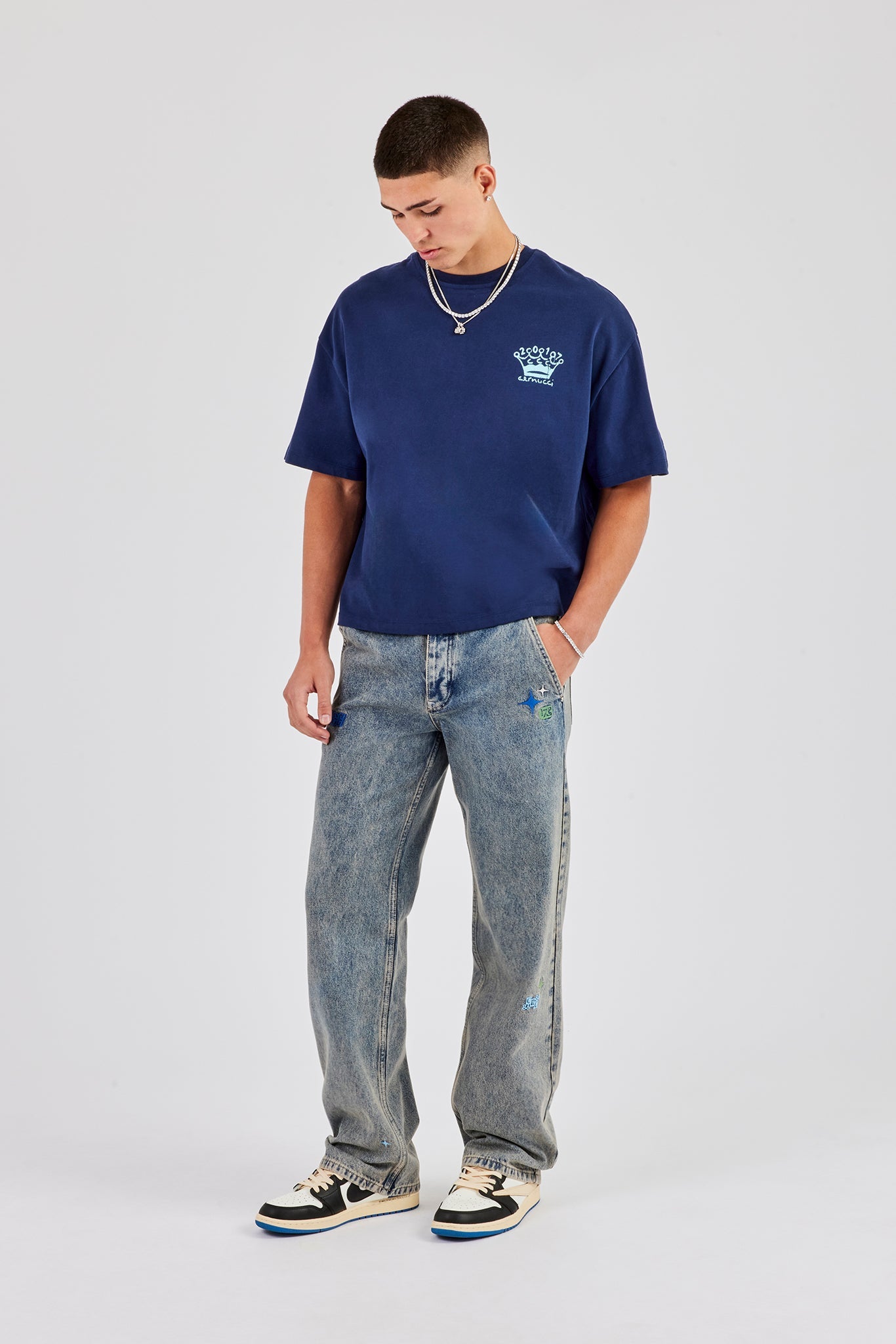 Embroidered Relaxed Jeans - Antique Wash