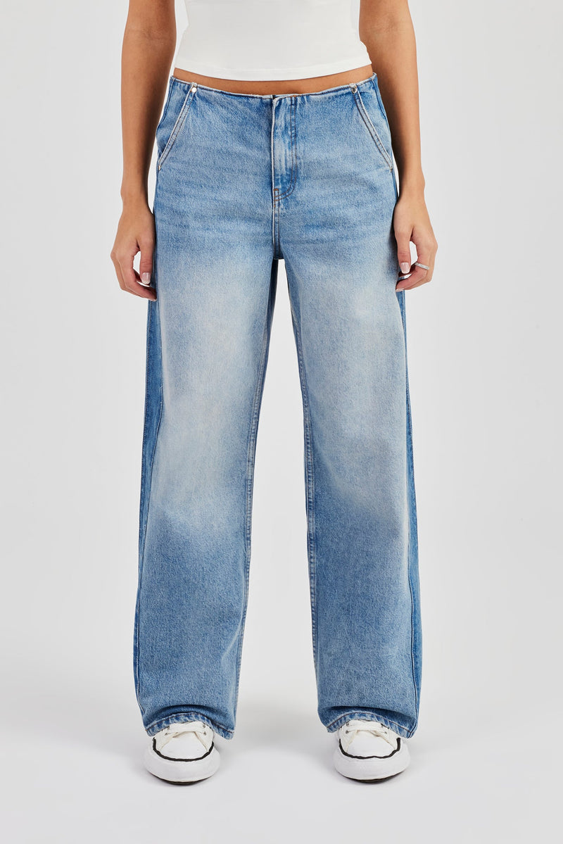 Panelled Baggy Jean - Washed Blue