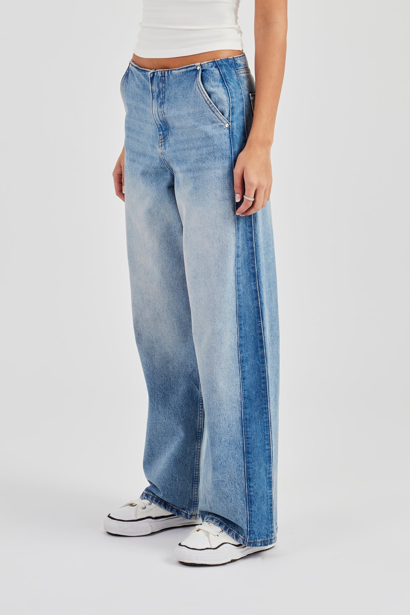 Panelled Baggy Jean - Washed Blue