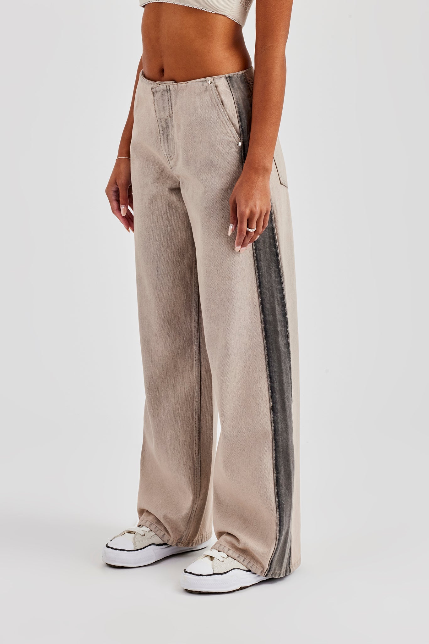 Panelled Baggy Jean - Washed Stone