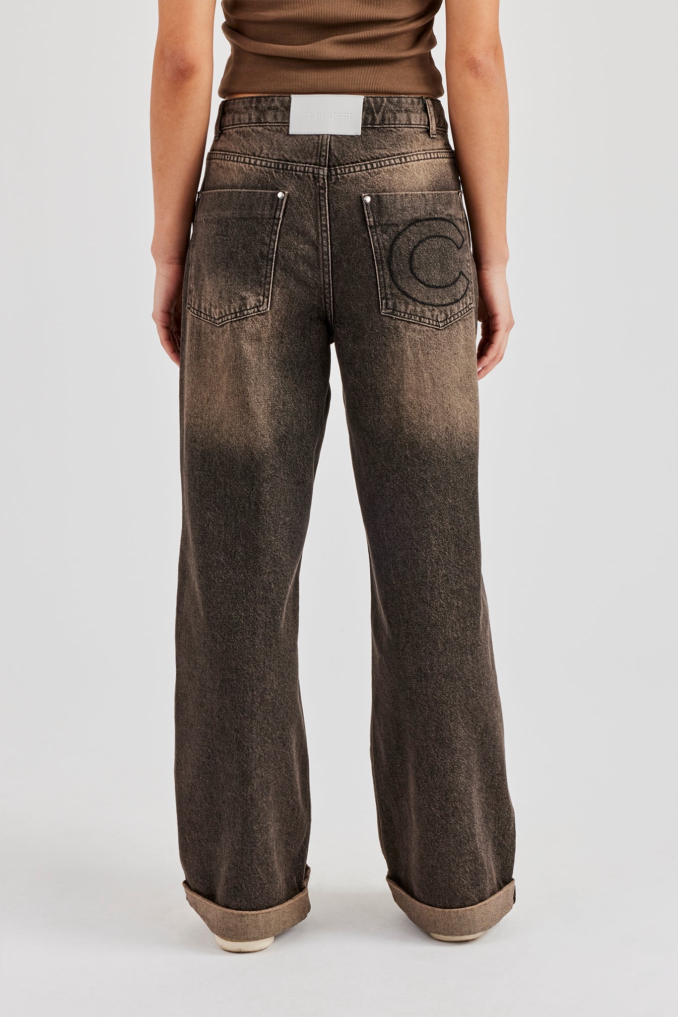 Baggy Denim Waistband Detail Jean - Brown | Womens Denim | Shop
