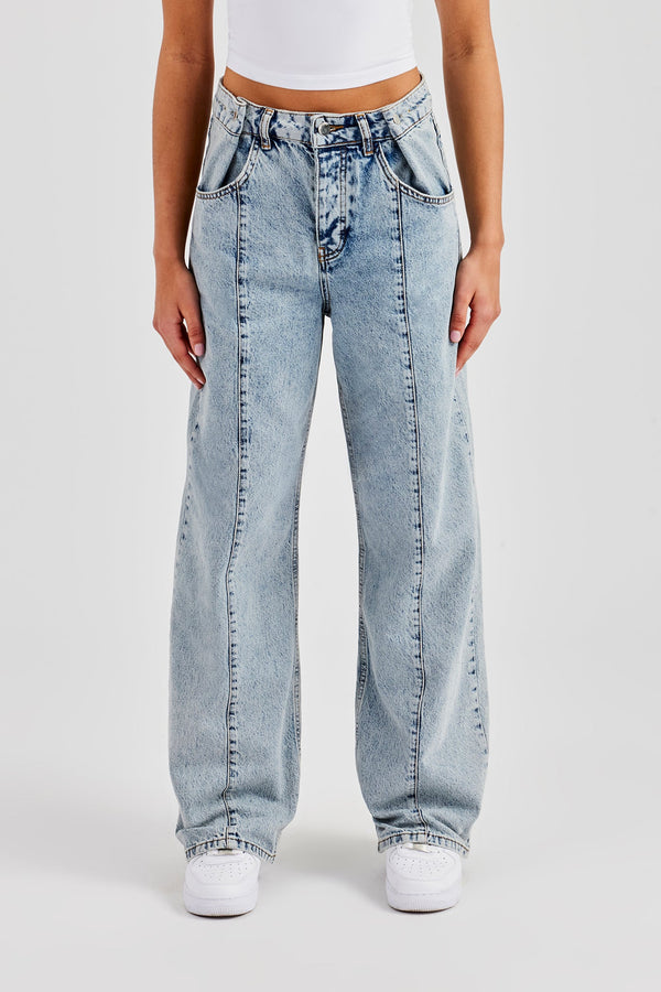 Baggy Denim Waist Button Jean - Light Vintage