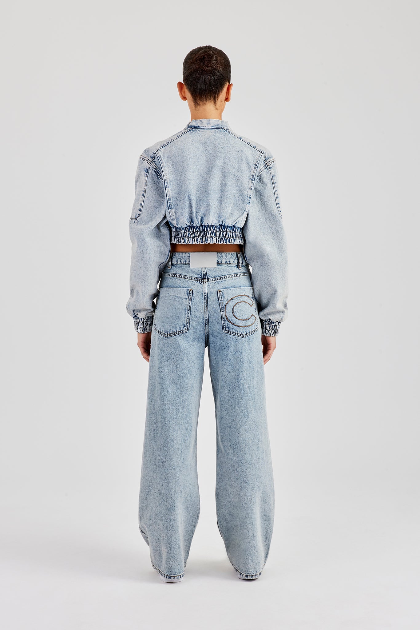 Denim Bomber Jacket & Baggy Waist Button Jean - Light Vintage