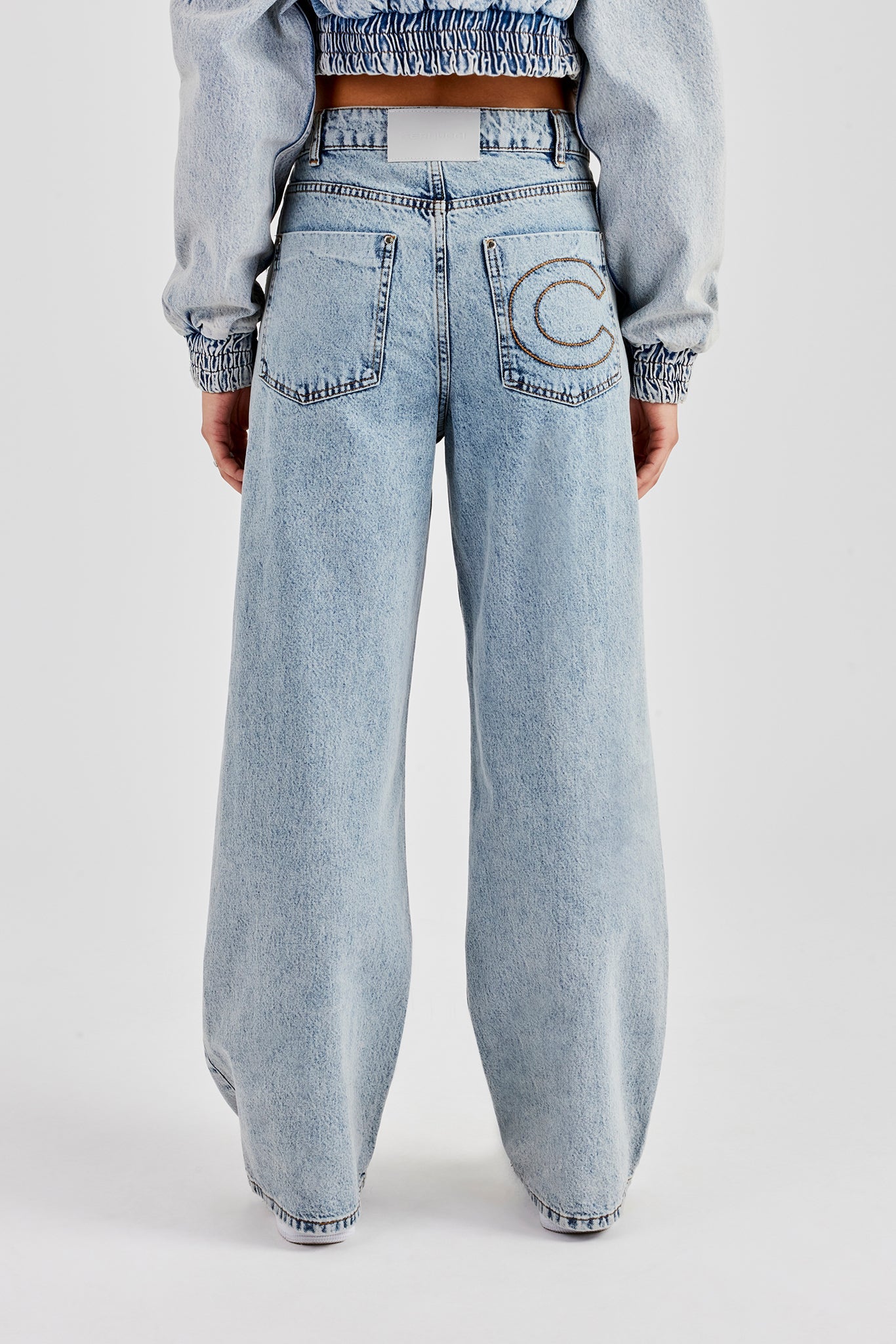 Baggy Denim Waist Button Jean - Light Vintage