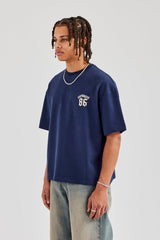 86 Back Print Boxy T-Shirt - Navy Blue