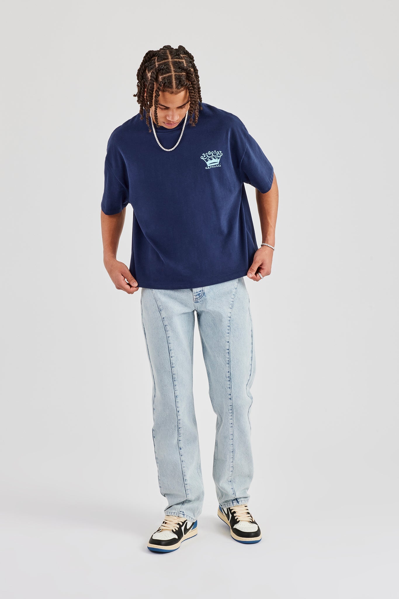 Seam Detail Straight Leg Jean - Light Blue
