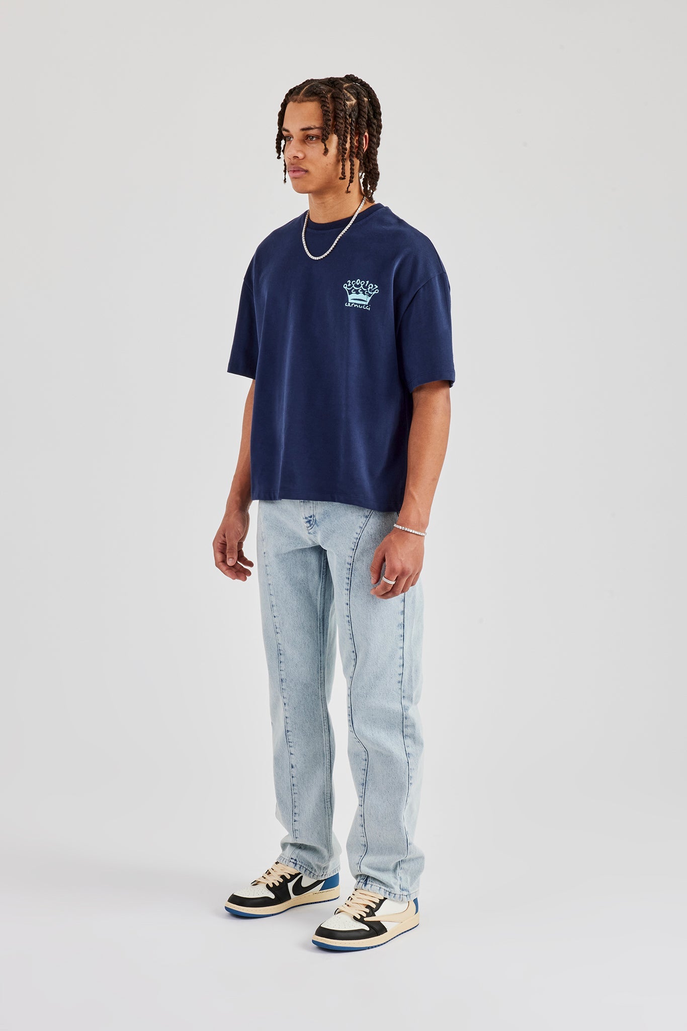 Seam Detail Straight Leg Jean - Light Blue