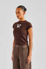 Tell Me Lies Capped Sleeve Tee - Chocolate